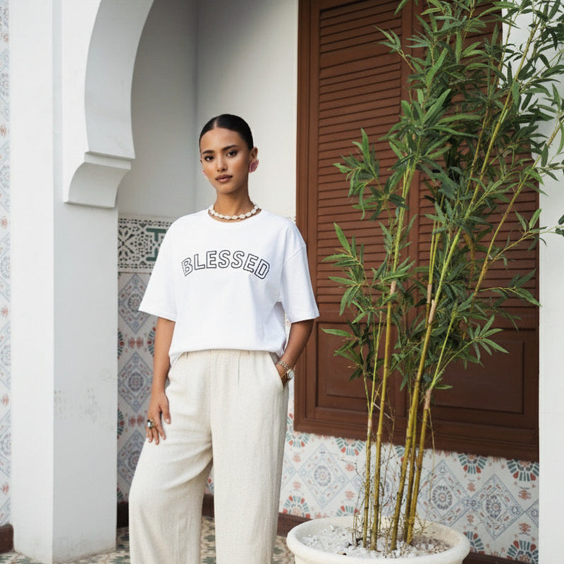 Blessed Arch Lettering Tee – White